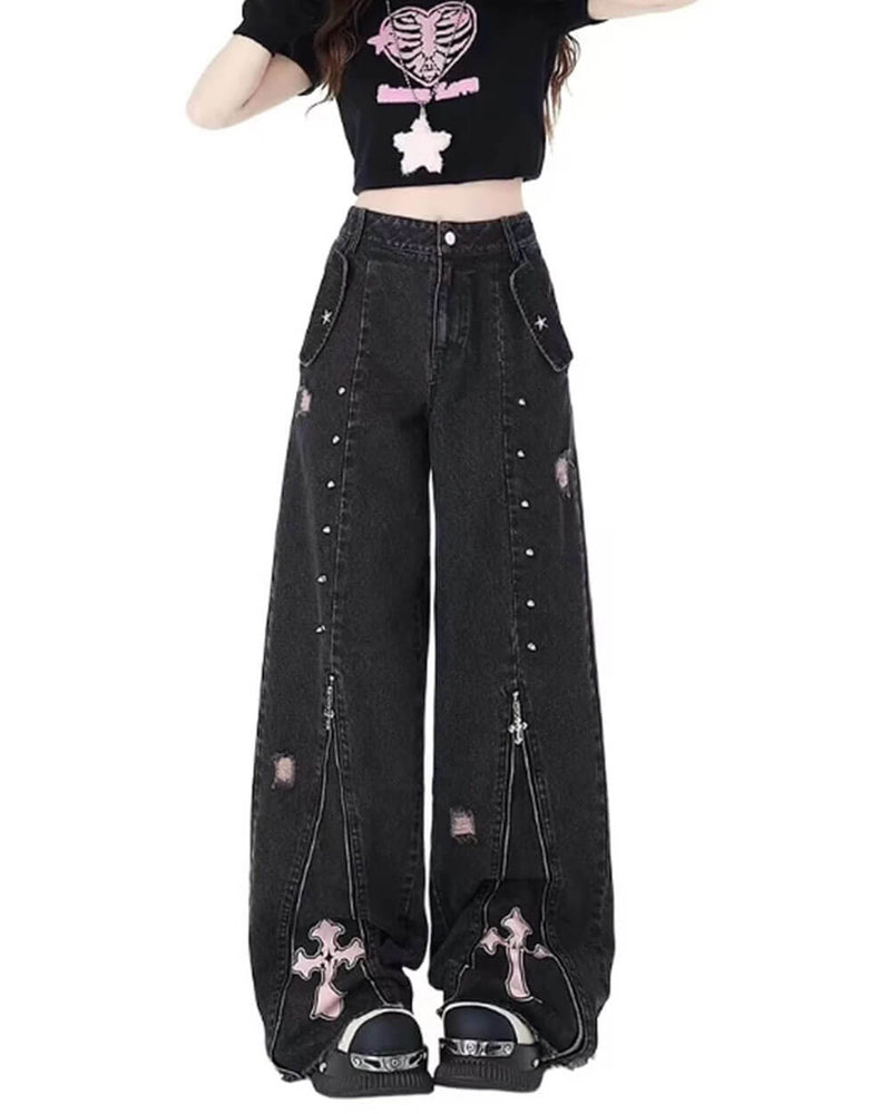 pastel goth cross baggy jeans boogzel clothing