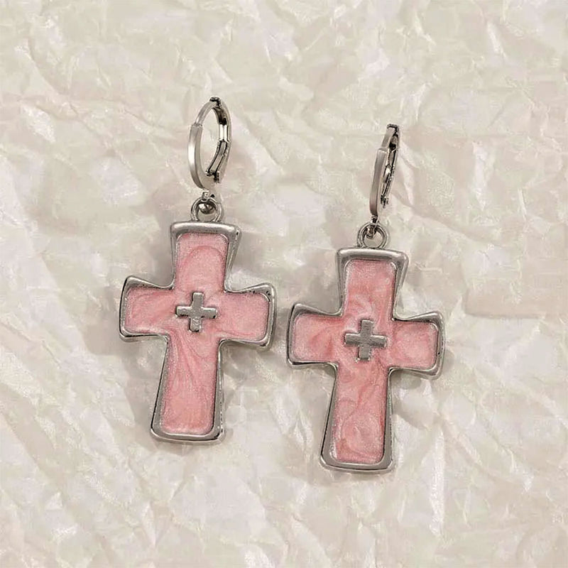 pink gothic cross earrings boogzel clothing