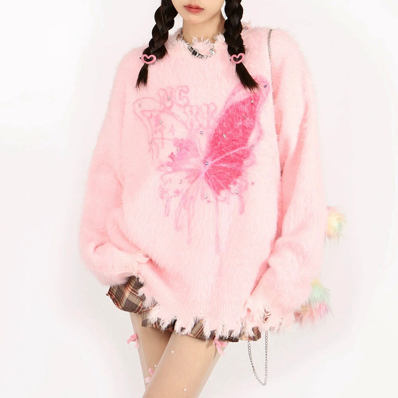 pastel pink butterfly sweater boogzel clothing