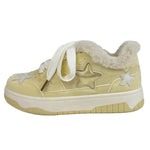 pastel yellow star fur lined sneakers boogzel clothing