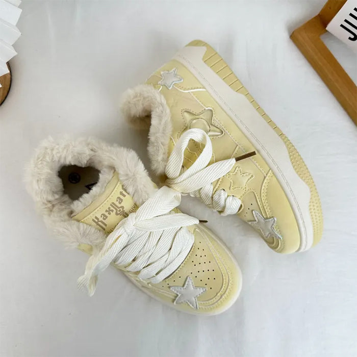 pastel yellow star fur lined sneakers boogzel clothing