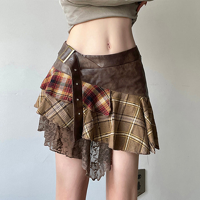 patchwork asymmetrical mini skirt boogzel clothing