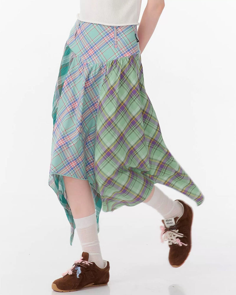 patchwork midi plaid skirt boogzel clothing