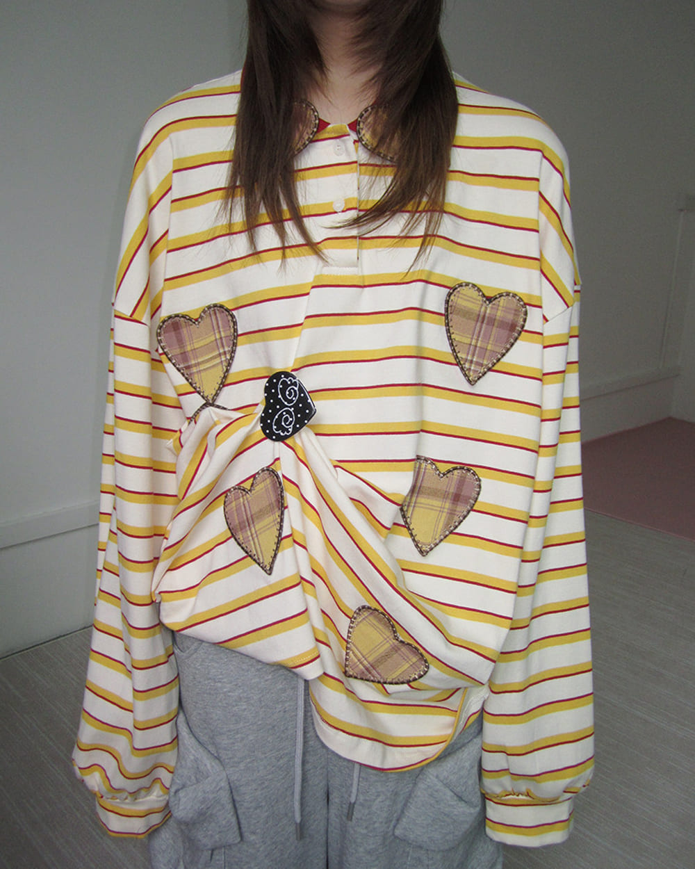 patchwork rugby striped long sleeve top boogzel clothing