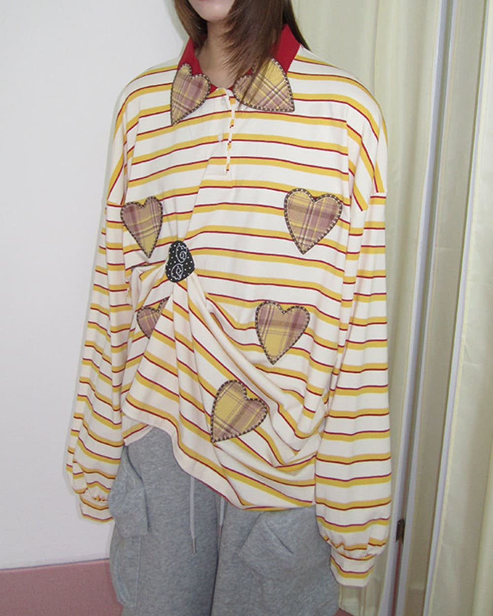 patchwork rugby striped long sleeve top boogzel clothing