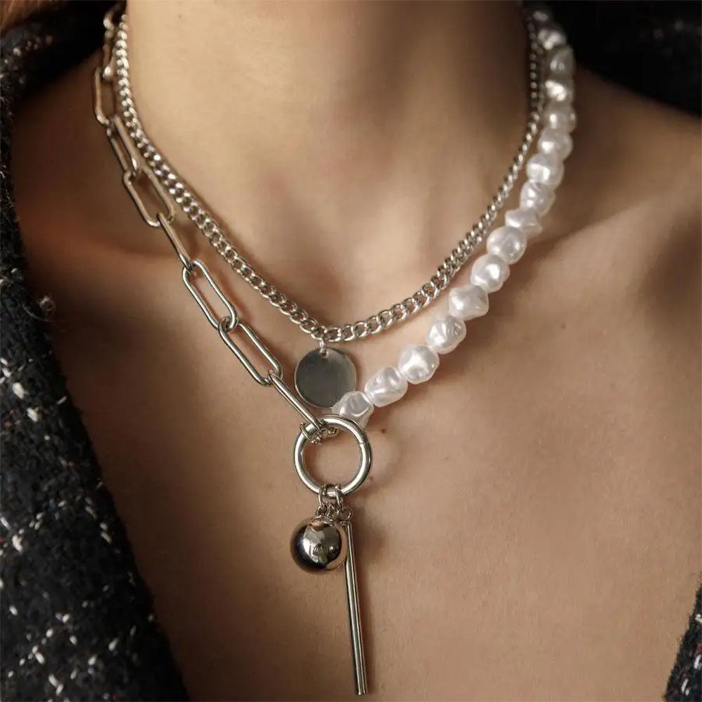 pearl layered chain necklace boogzel clothing