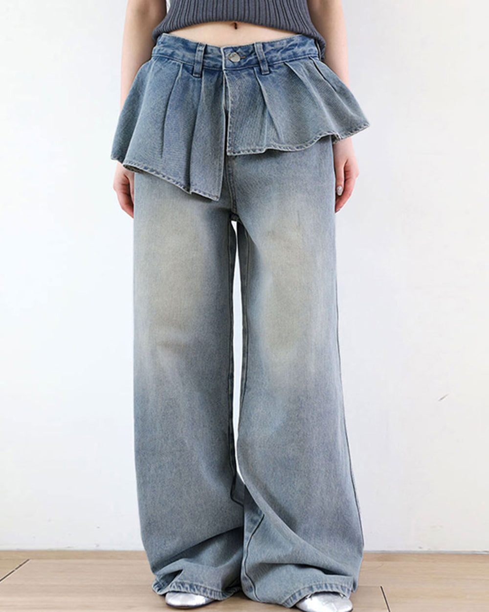 peplum waist denim wide leg jeans boogzel clothing