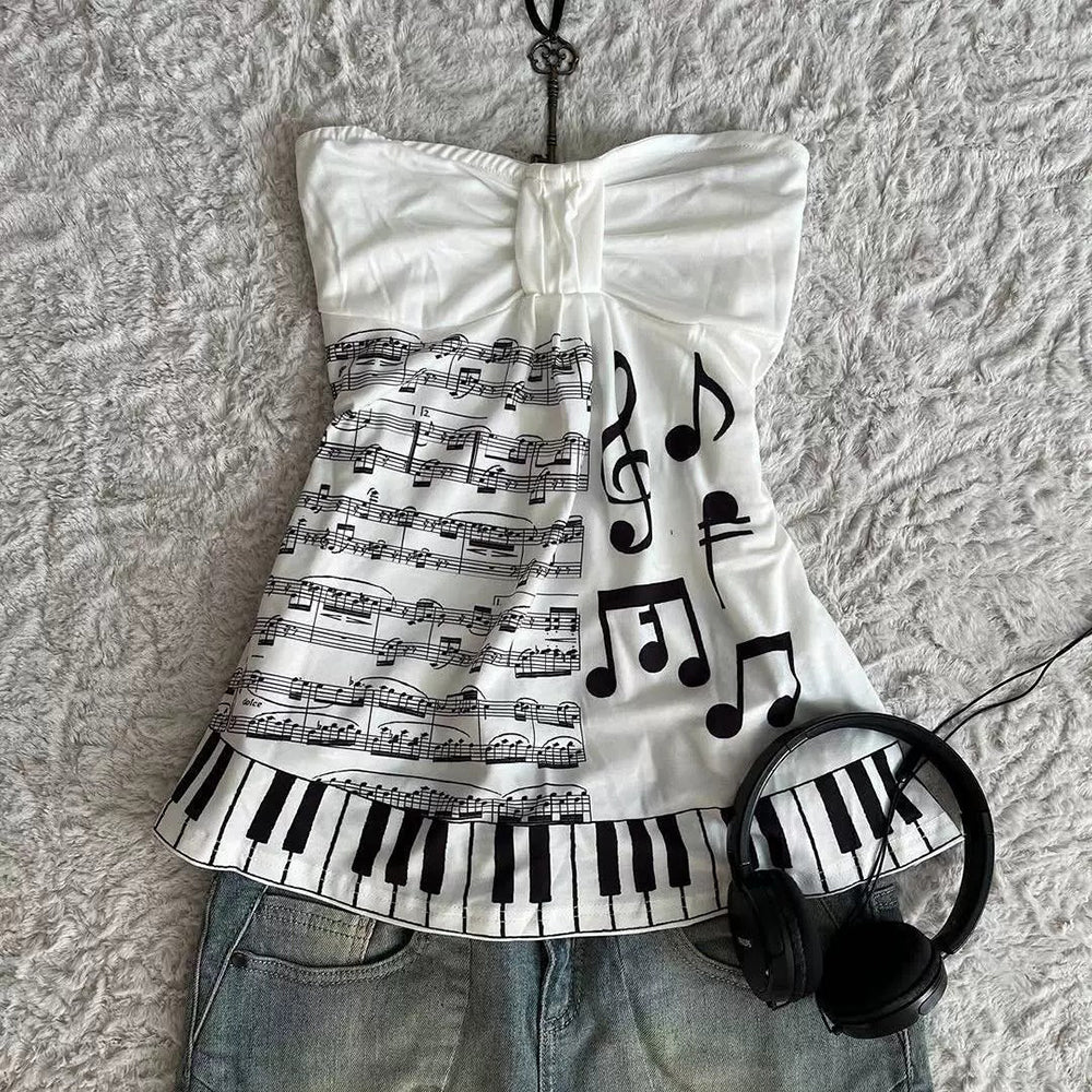 piano print strapless tube top boogzel clothing
