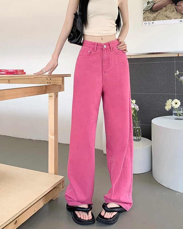 pink-hight-waist-jeans-aesthetic-outfits-boogzel