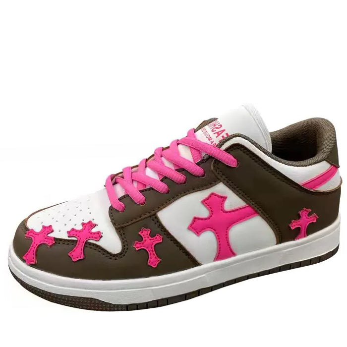 pink and brown cross sneakers boogzel clothing