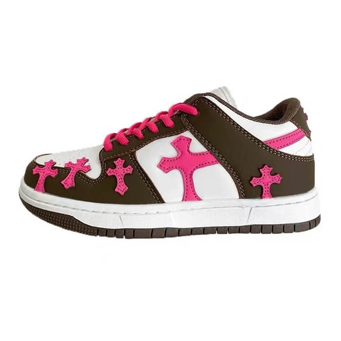 pink and brown cross sneakers boogzel clothing