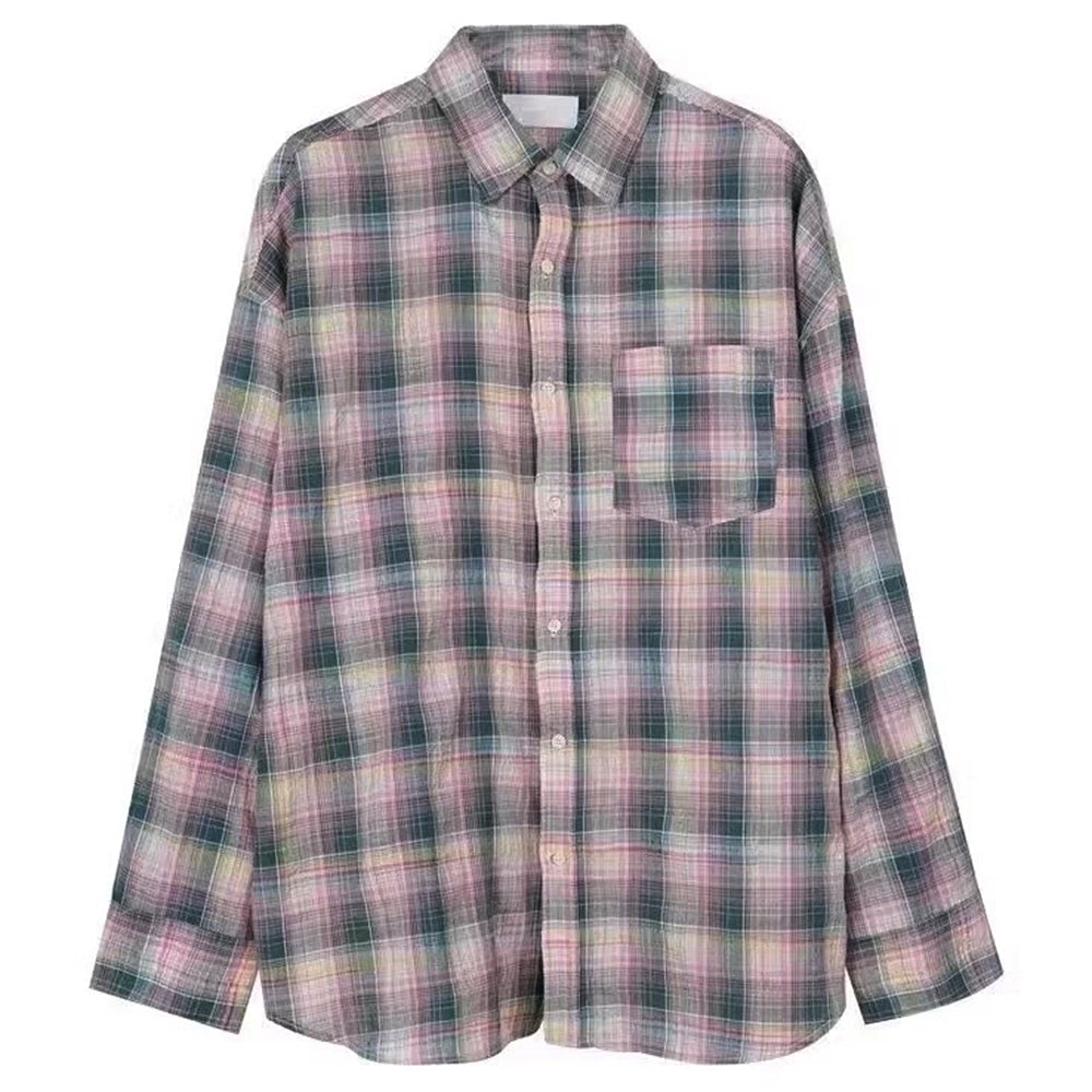 pink and green plaid button up shirt boogzel clothing