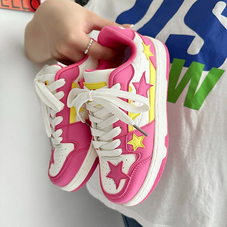 Pink & Yellow Star Aesthetic  Sneakers - Boogzel Clothing
