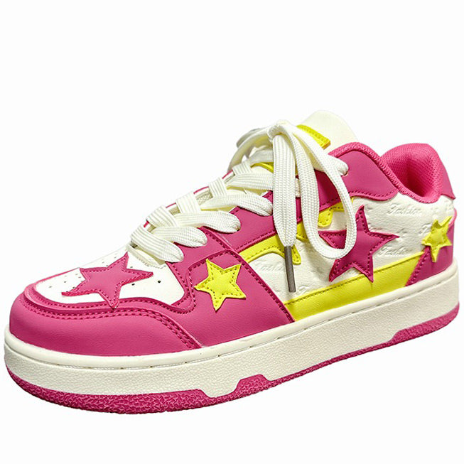 Pink & Yellow Star Aesthetic  Sneakers - Boogzel Clothing
