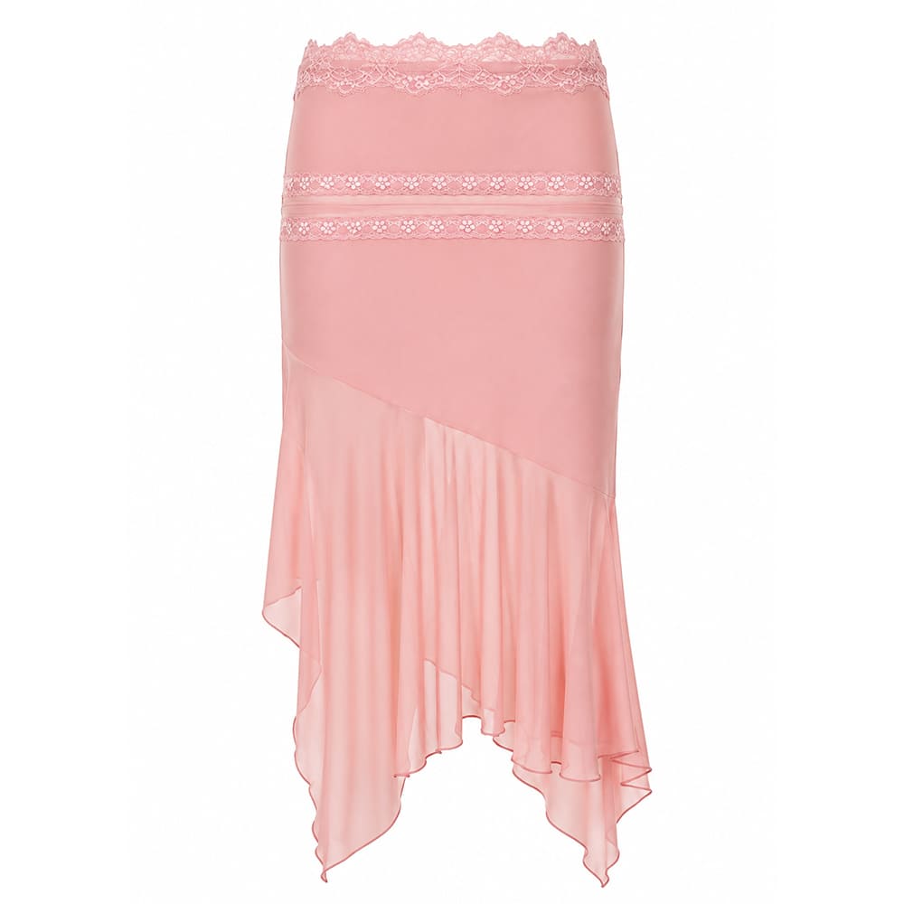 pink asymmetric ruffle midi skirt boogzel clothing