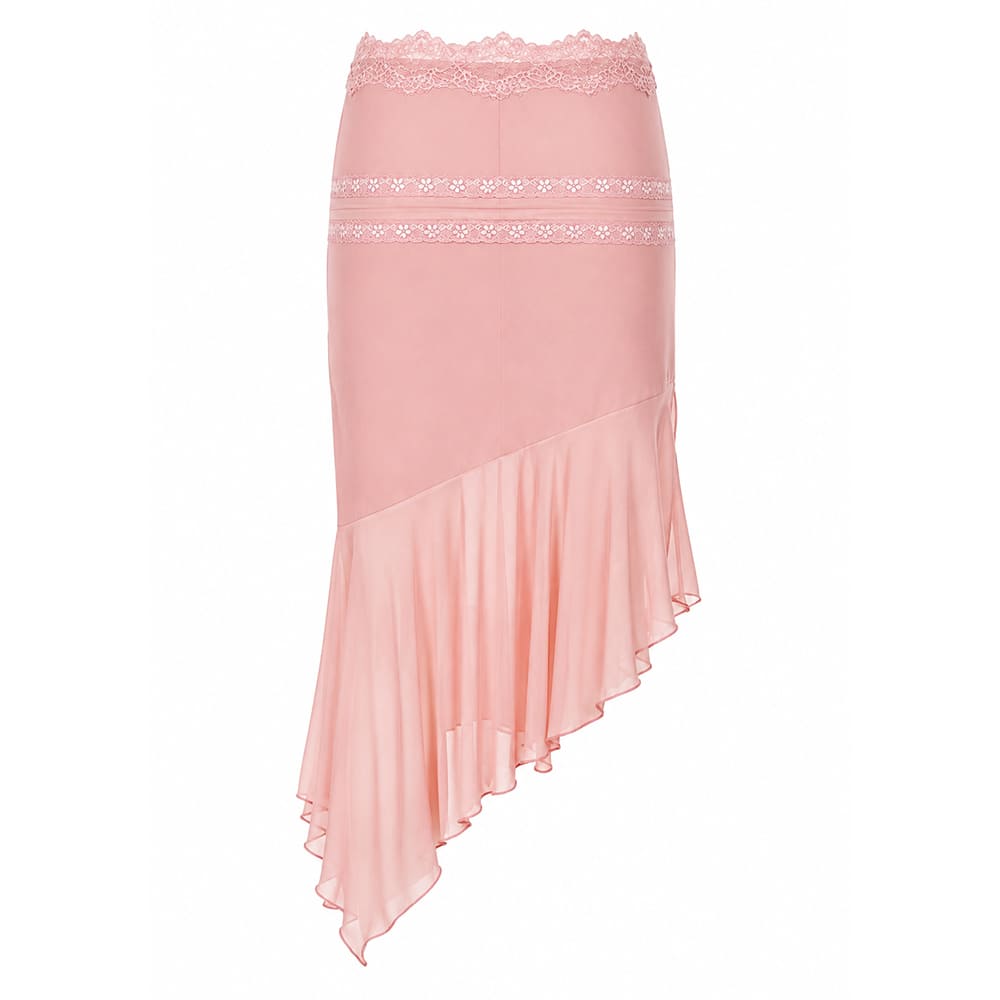 pink asymmetric ruffle midi skirt boogzel clothing