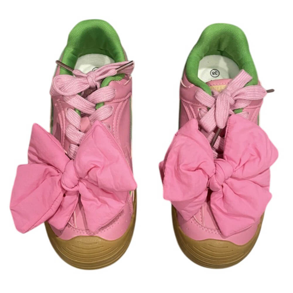pink bow lace up sneakers boogzel clothing