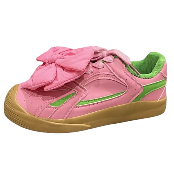 pink bow lace up sneakers boogzel clothing