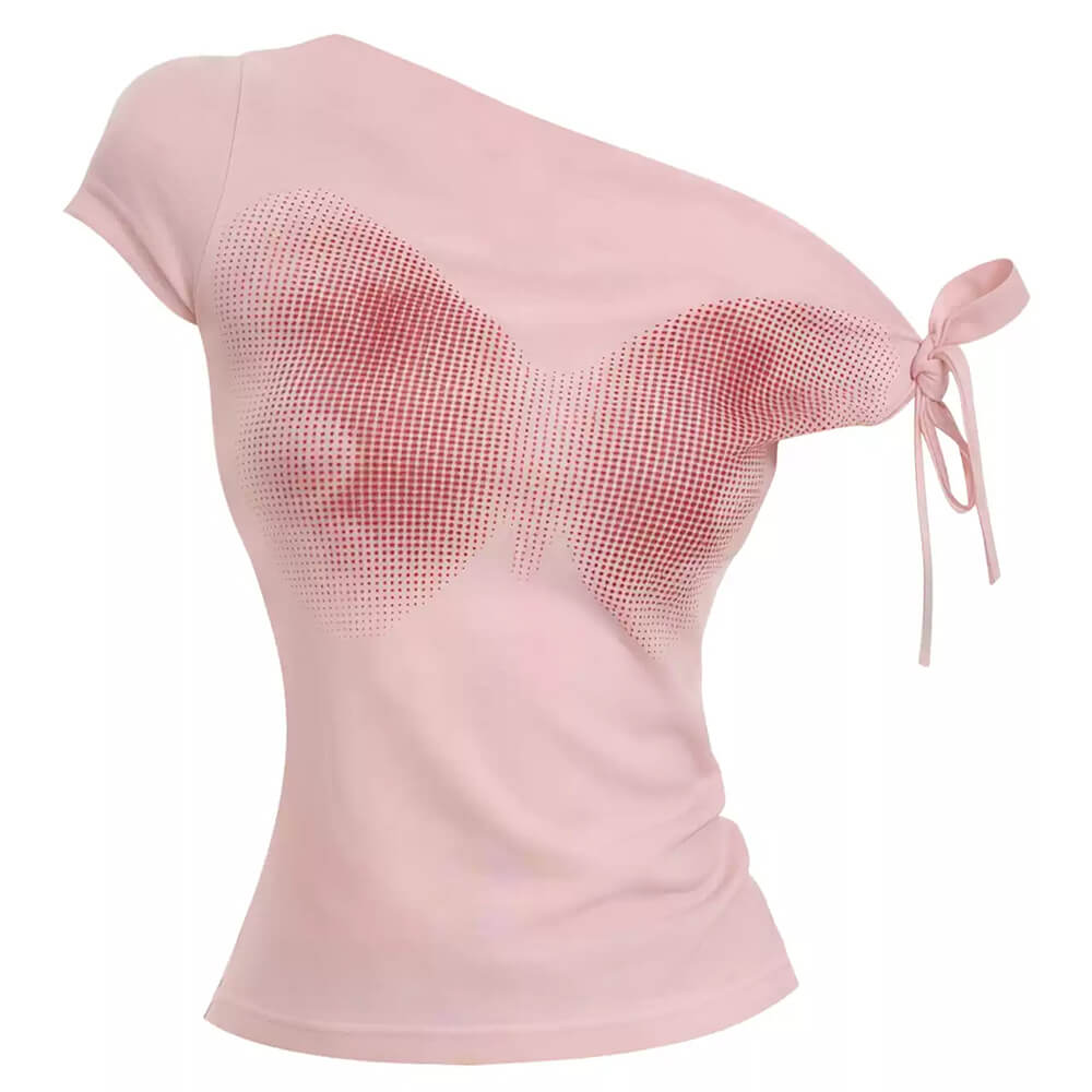 pink butterfly asymmetrical top boogzel clothing