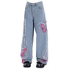Pink Butterfly Wide Leg Jeans - Boogzel Clothing