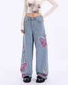 Pink Butterfly Wide Leg Jeans - Boogzel Clothing
