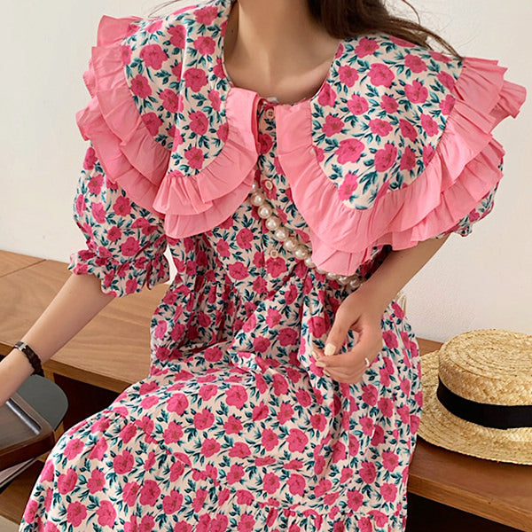 pink collar floral dress boogzel clothing