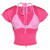 pink crop top with bikini top boogzel clothing