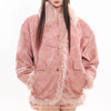 pink faux fur trim denim jacket boogzel clothing