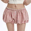 pink gingham ballon mini shorts boogzel clothing