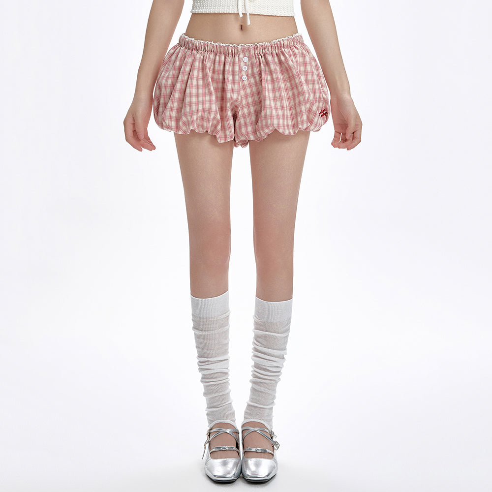 pink gingham ballon mini shorts boogzel clothing
