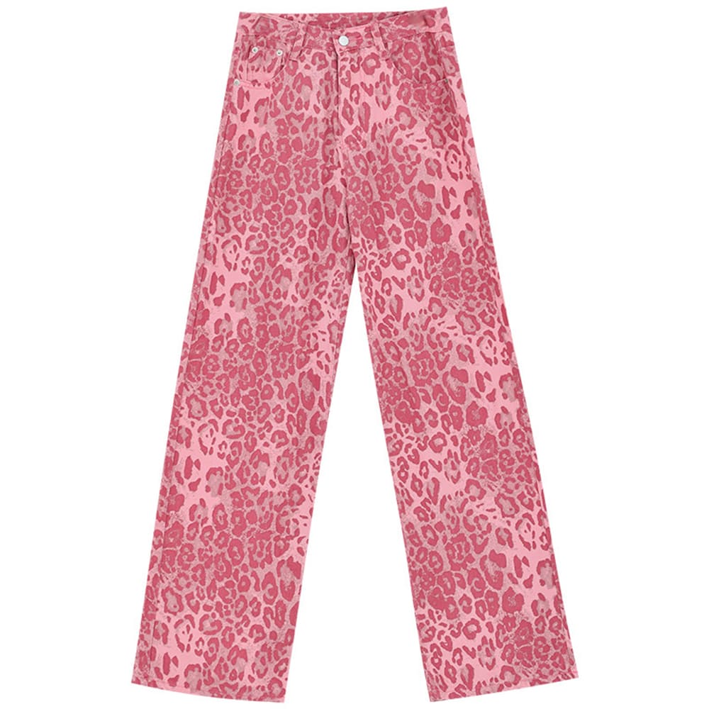 pink leopard wide leg jeans boogzel clothing