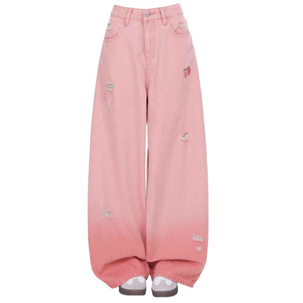 pink peaches embroidery baggy jeans boogzel clothing