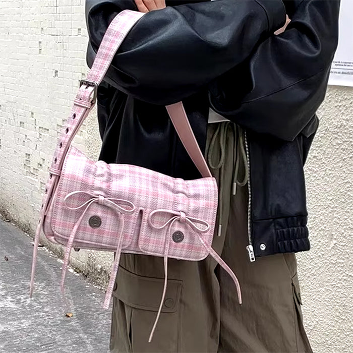 pink plaid mini shoulder bag boogzel clothing