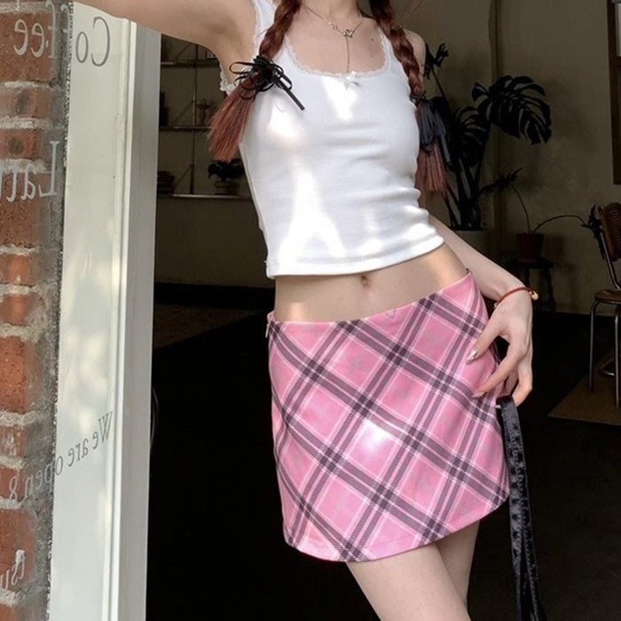 pink plaid mini skirt boogzel clothing
