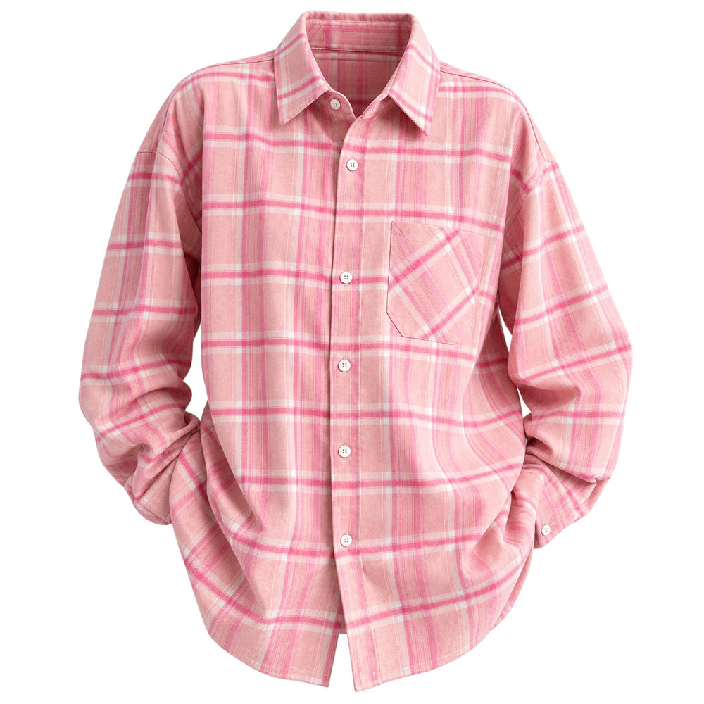 pink plaid pattern oversized shirt boogzel clothing