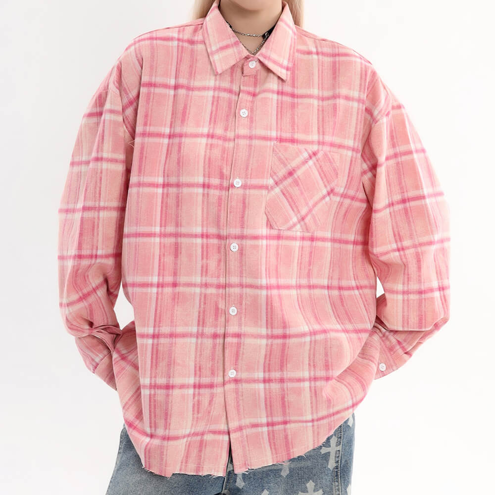 pink plaid pattern oversized shirt boogzel clothing