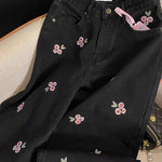 pink rose embroidery wide leg pants boogzel clothing
