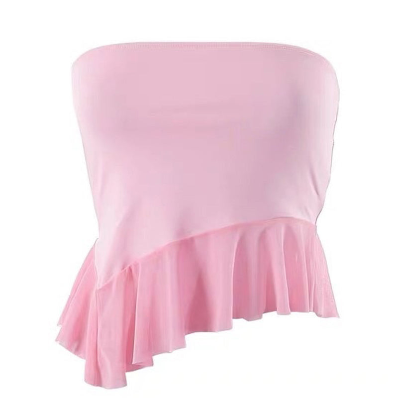 pink ruffle tube top boogzel clothing