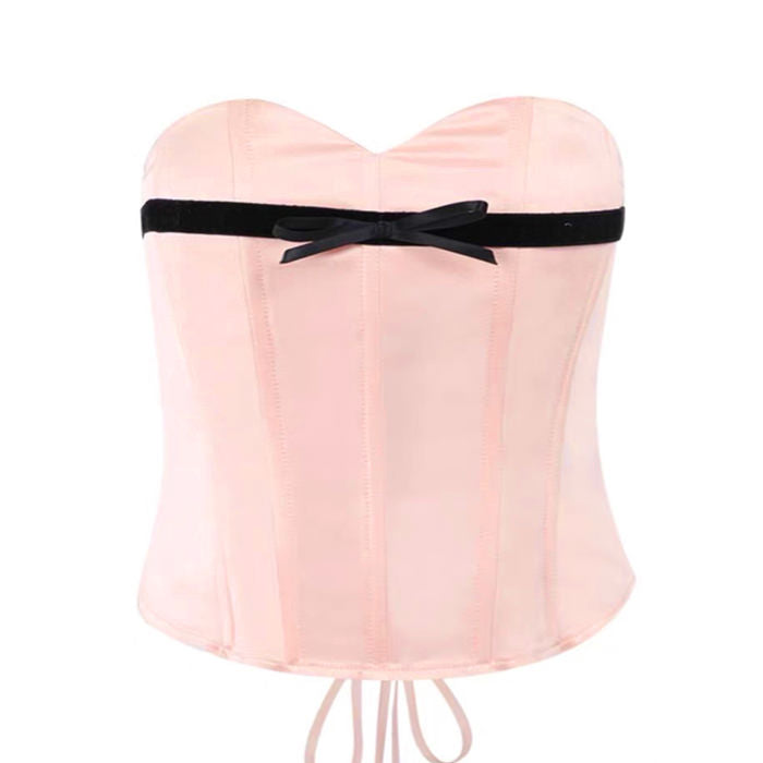 pink satin bow corset boogzel clothing