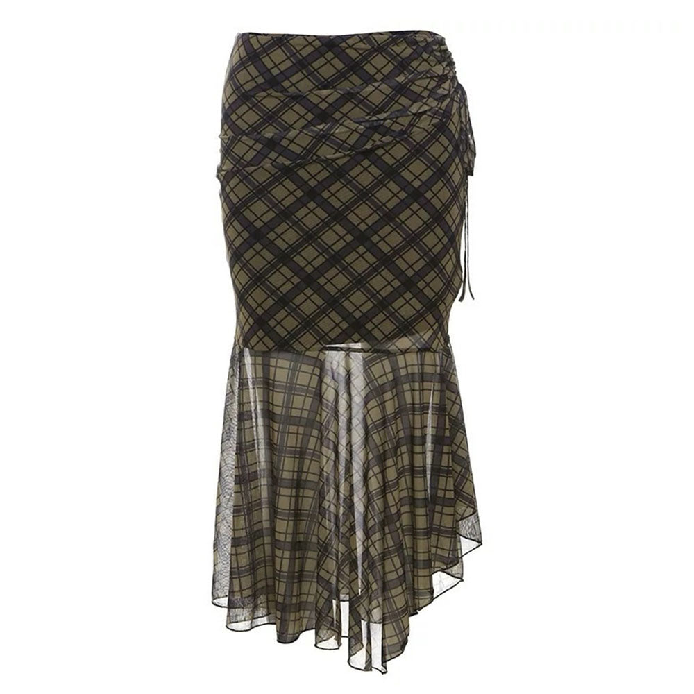 plaid asymmetrical mesh skirt boogzel clothing