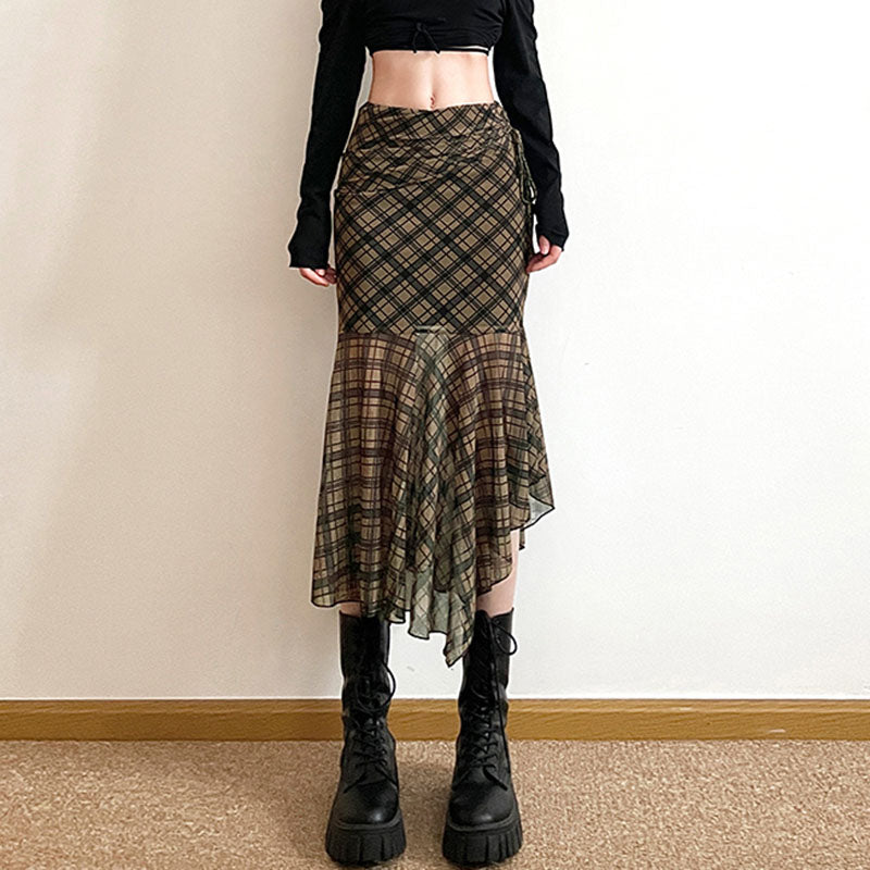 plaid asymmetrical mesh skirt boogzel clothing