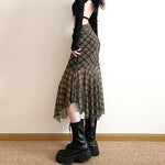 plaid asymmetrical mesh skirt boogzel clothing