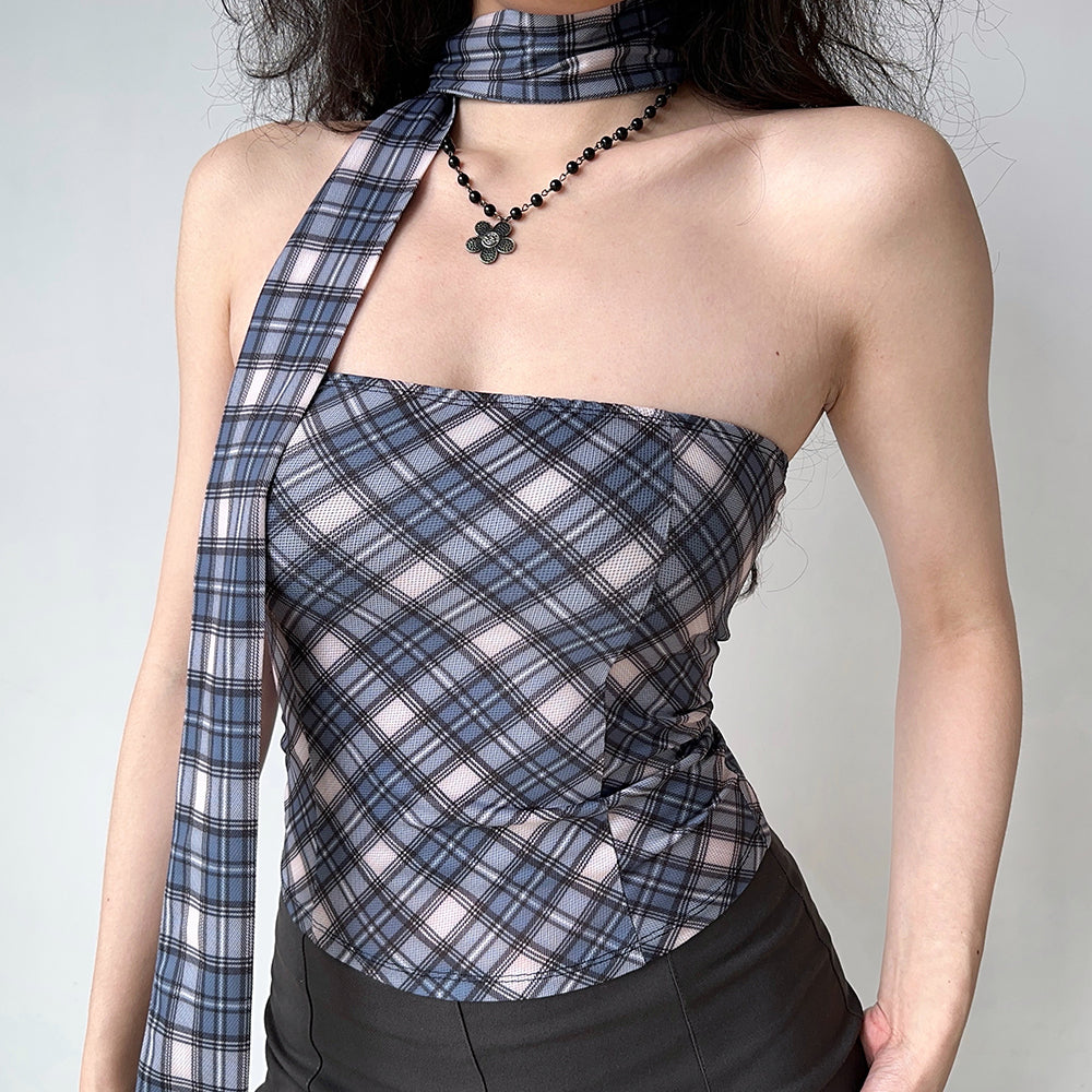 plaid scarf neck tube top boogzel clothing