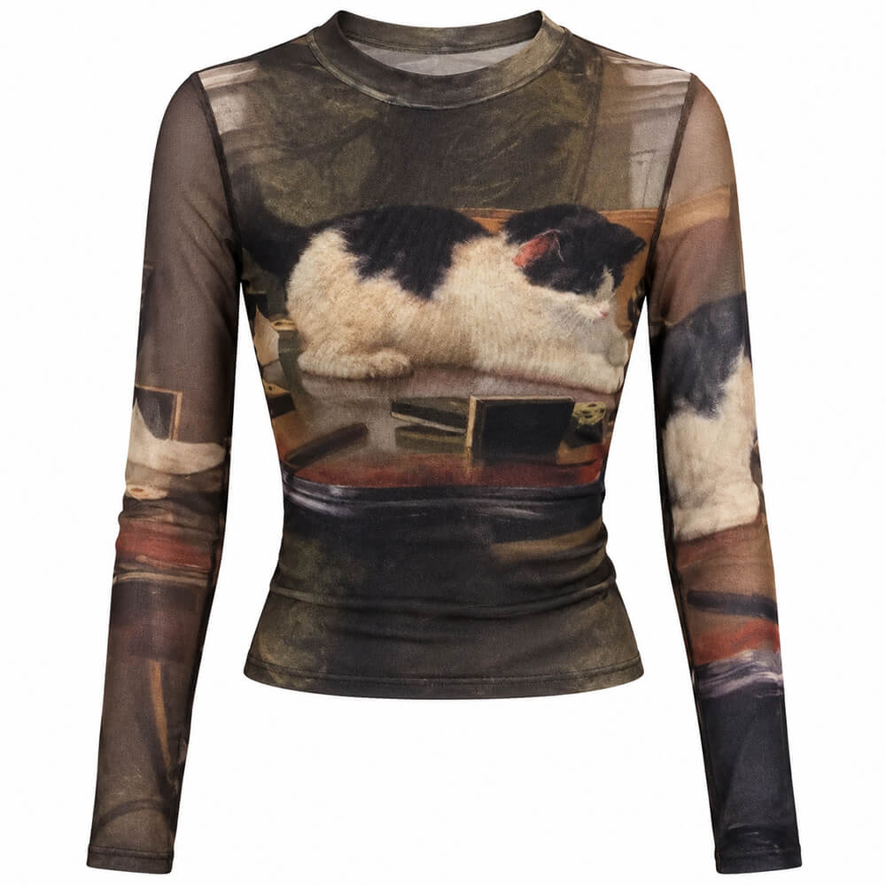 playful kitten brown long sleeve top boogzel clothing