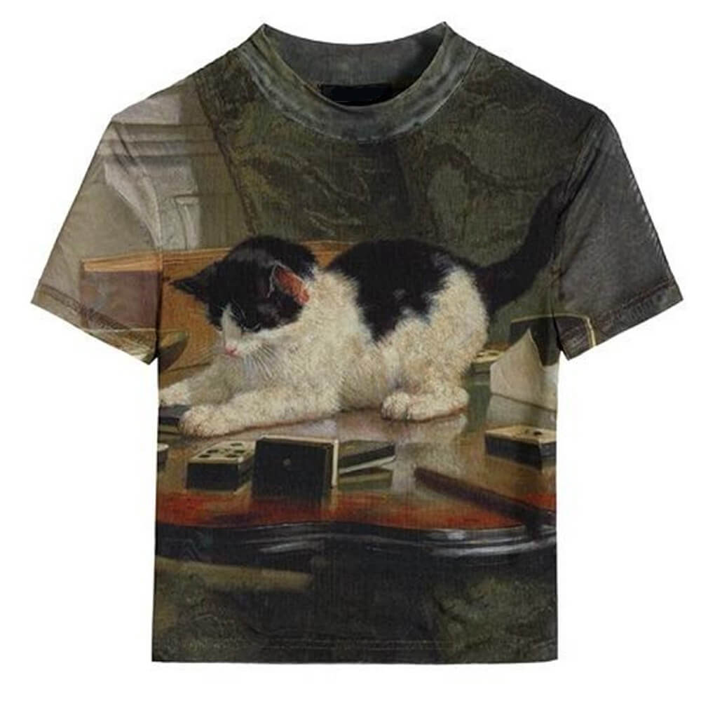 playful kitten print y2k top boogzel clothing