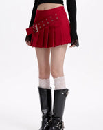 red pleated skirt with buckle belt boogzel clothing