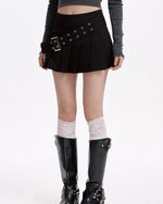 black pleated skirt with buckle belt boogzel clothing