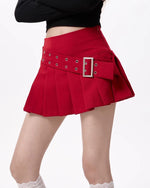 red pleated skirt with buckle belt boogzel clothing