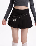 black pleated skirt with buckle belt boogzel clothing