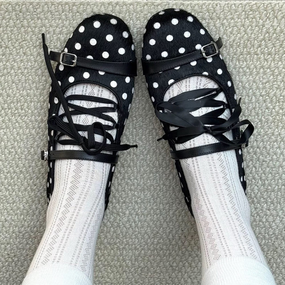 polka dot lace ballet flats boogzel clothing